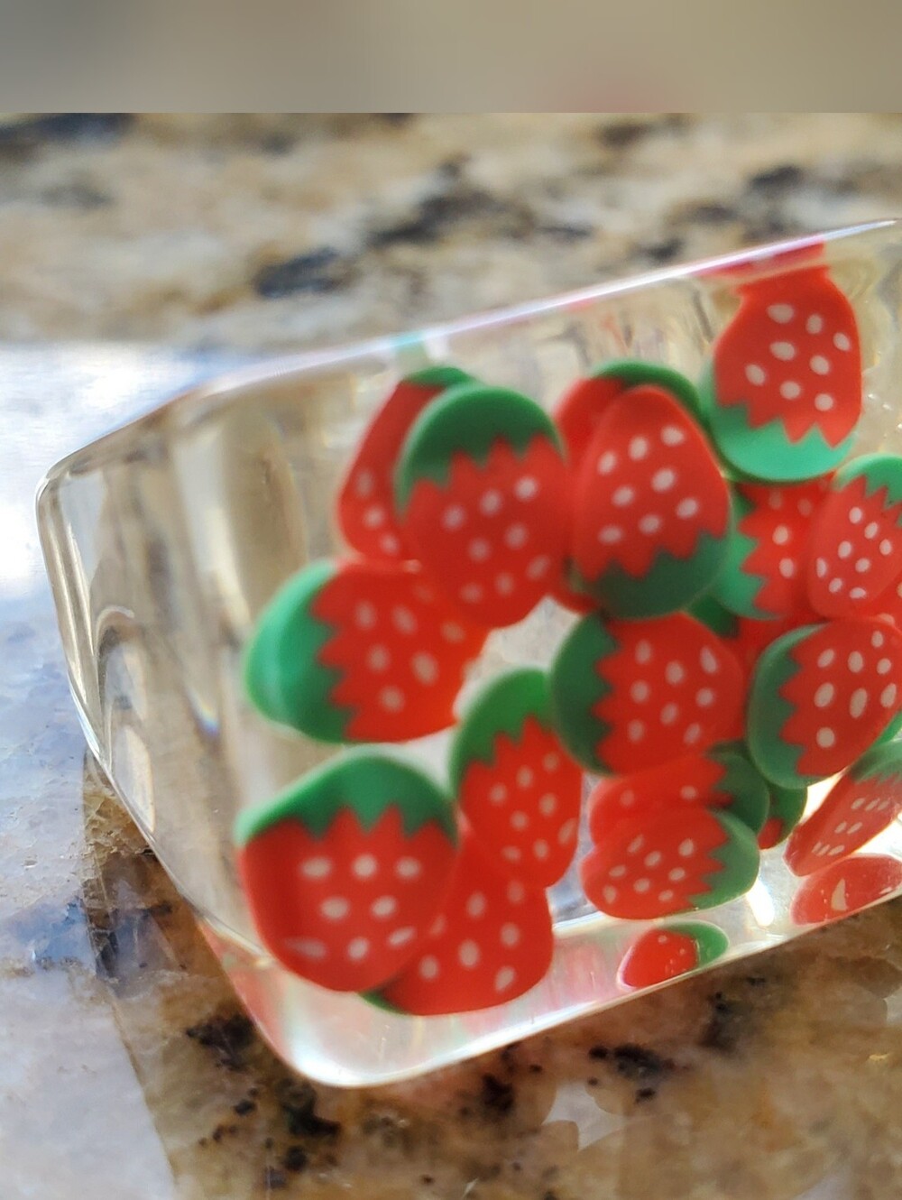 Strawberry Resin Ring - Red & Green Colors